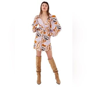 For Love and Lemons Esmeralda Satin Floral Leaves long Sleeve Mini Dress Small